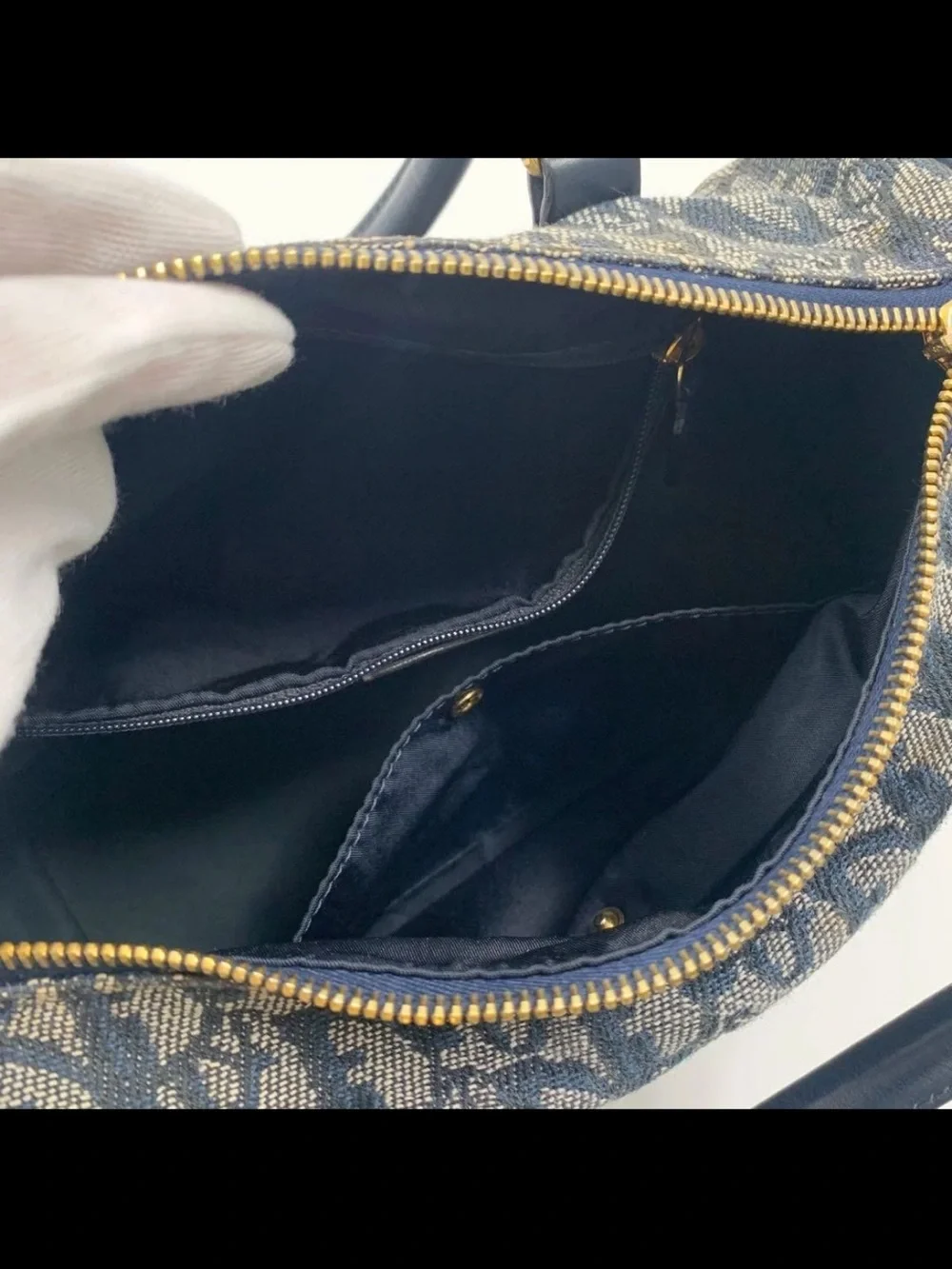 Dior Blue Monogram Canvas Satchel with Gold Hardware